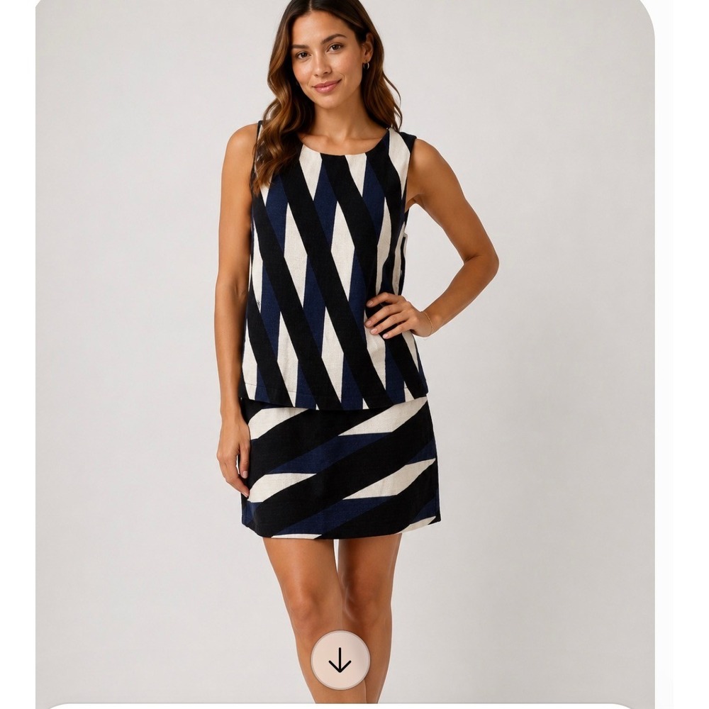 Trina Turk Womens Geometric Stripe Sheath Dress Navy Black Cream Size 4 TD147018